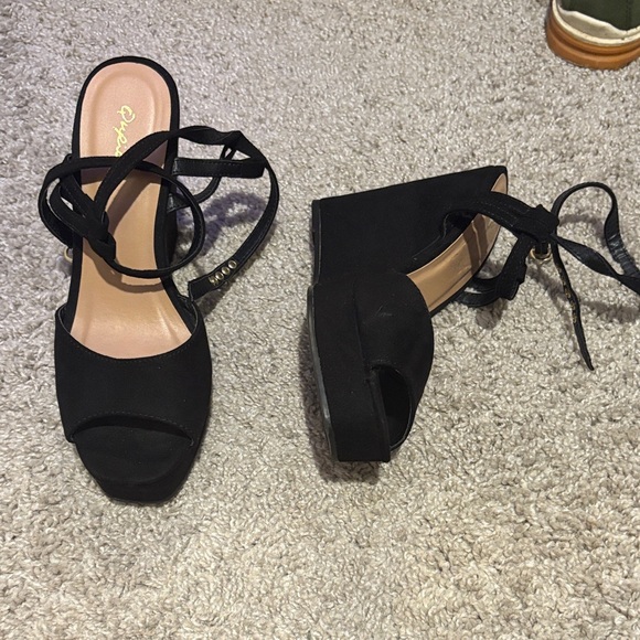 Onyx Black Wedge Sandals for Women - Picture 1 of 1